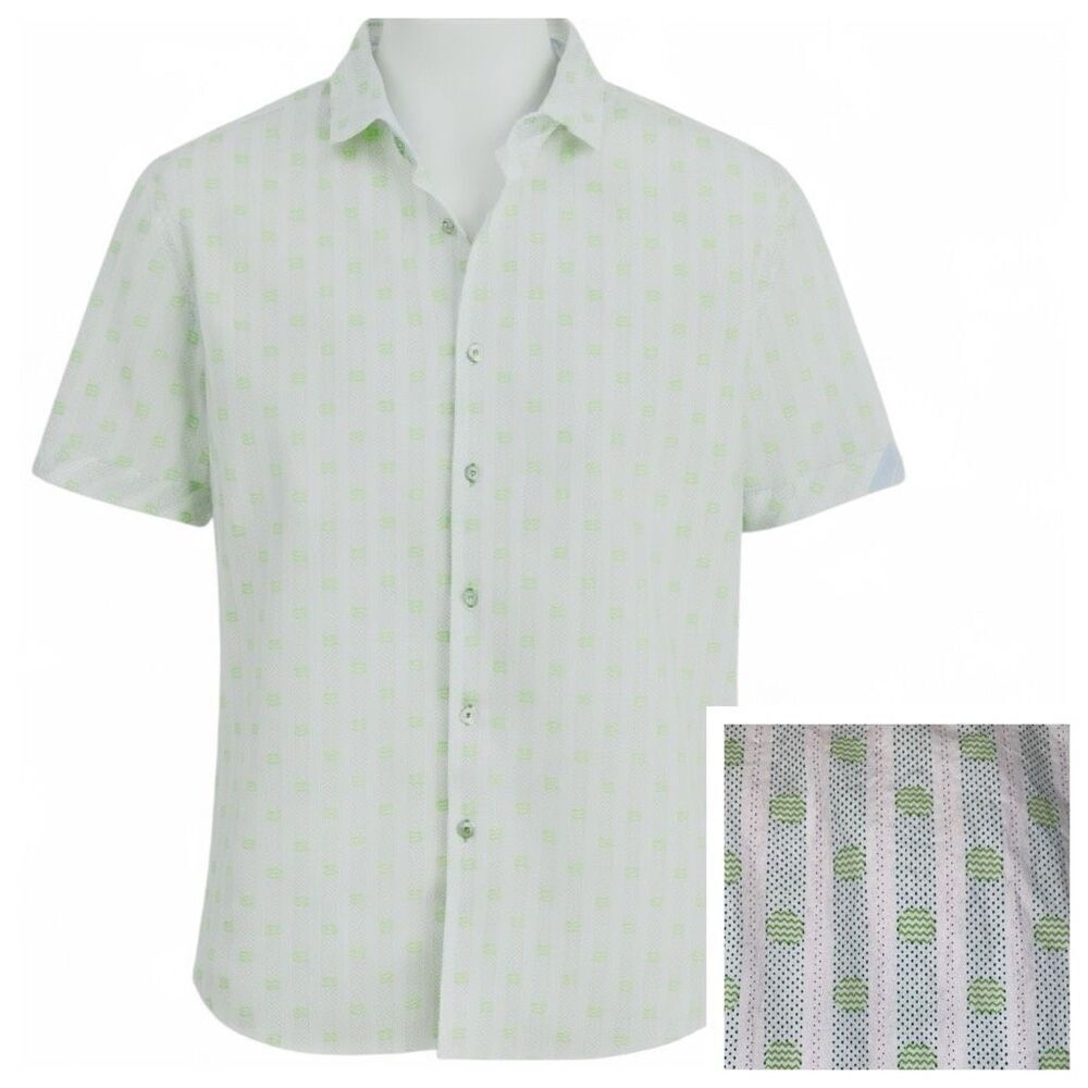 Robert Graham Men’s Green Dot Stripe Short Sleeve Button Up Shirt Size L